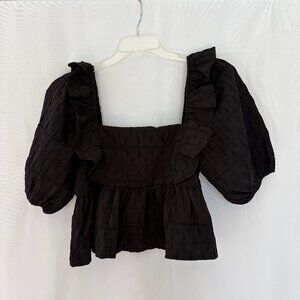 New STORIA Ruffle Detail Balloon Sleeve Crop Top Blouse